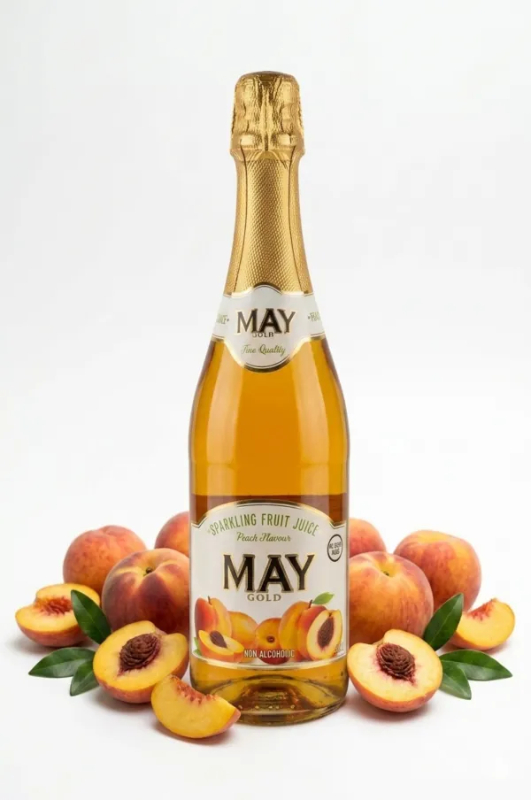 May Gold Sparkling Non-Alcoholic Fruit Juice – Peach Flavour (750ml)