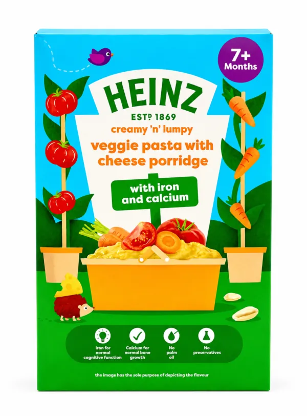 Heinz Creamy 'n' Lumpy Veggie Pasta with Cheese Porridge – 7+ Months