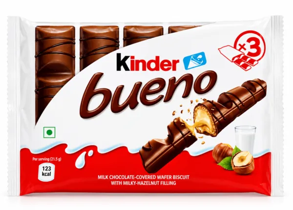 Kinder Bueno Milk Chocolate Wafer Biscuits with Milky Hazelnut Filling – 3 Bars